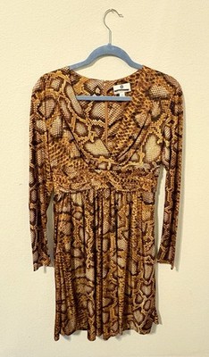 Altuzarra X Target Women's Animal Print Dress V neck Sz 10 Rust Brown Gold