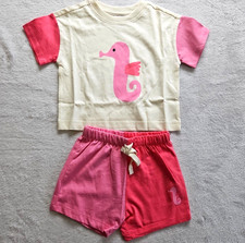 NWT HANNA ANDERSSON RELAXED FIT PINK SEAHORSE TEE SHORTS SET 85 2T 50