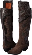 New in Box FRYE Womens Shane Embroidered Cuff Western OTK Boot Charcoal 7.5 