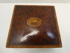 BURL BIRDSEYE TIMBER VENEER INLAID WOODEN TRINKET JEWELLERY CARD BOX PARQUETRY