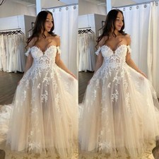 Vintage Off the Shoulder Wedding Dresses A Line Lace Appliques Bridal Gowns