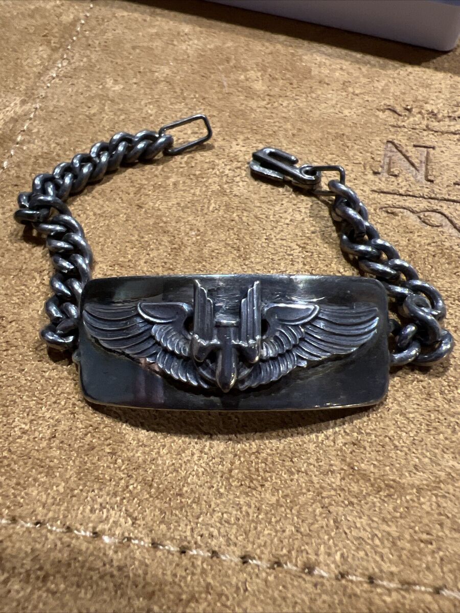 Vintage WWII Sterling Gunner Wings & Plaque ID Bracelet | eBay Vintage WWII Sterling Gunner Wings & Plaque ID Bracelet | eBay