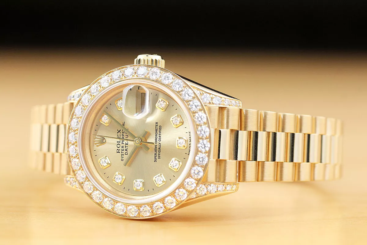 Rolex Datejust 18k Yellow Gold Factory Diamonds Ladies 26mm Watch