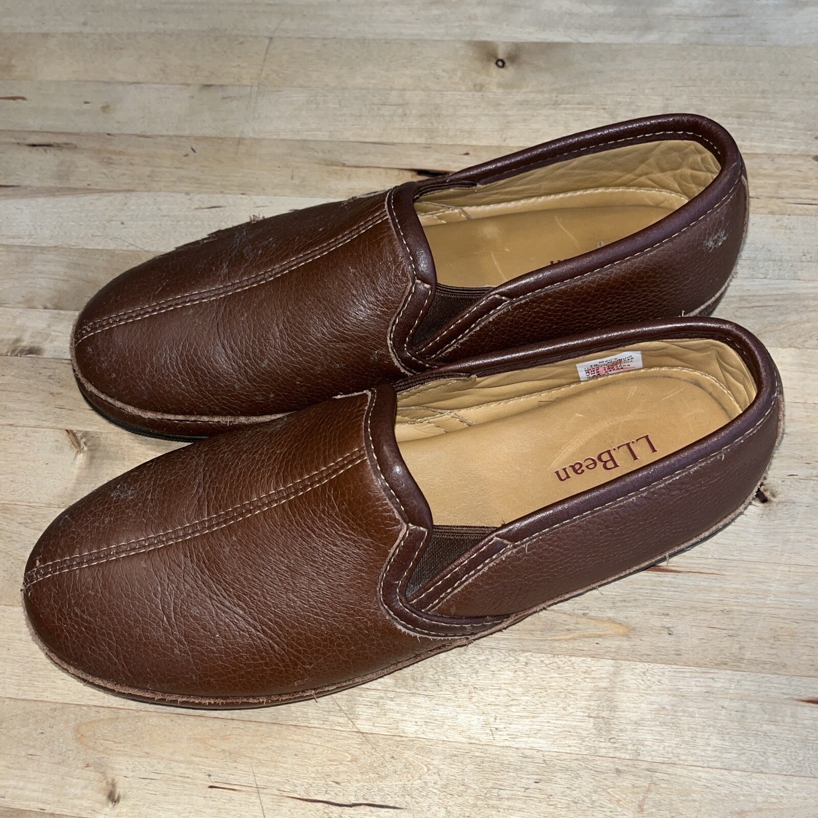 L.L. Bean Mens Elk Hide Slippers Shoes Size 10 M Brown Leather eBay
