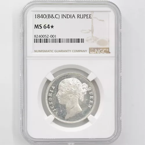 1840 (B&C) British India Queen Victoria 1 Rupee Silver Coin NGC MS 64 STAR