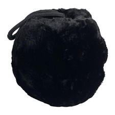 Black Faux Fur Hand Warmer Muff Satin Lining Wrist Strap For Winter Zip Pocket