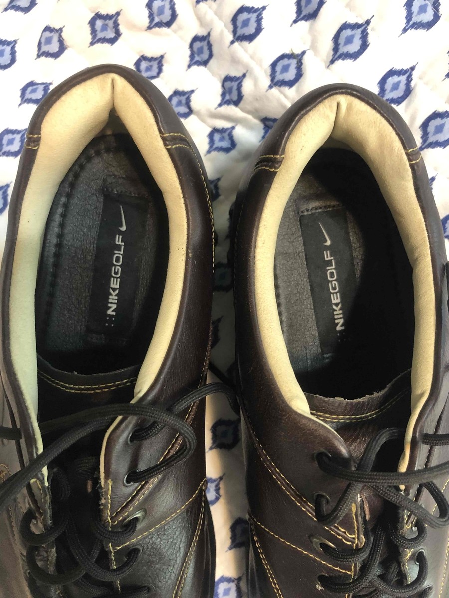 Nike Dark Brown Leather Lace Up T@C Traction Golf Shoes zoom  display picture 1