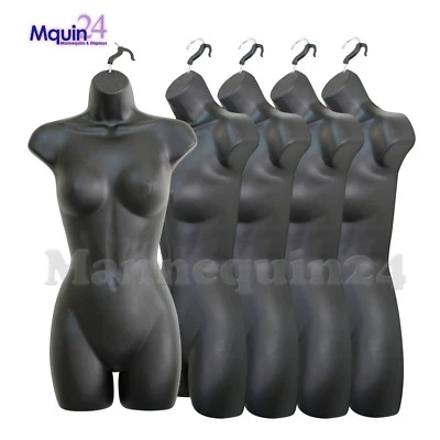 DISPLAYTOWN 5 Pack Mannequin Torso Body Dress Form Black Female Plastic Hanging Forms