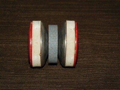 VINTAGE KITCHEN 1 5/8'' ACROSS RED WHITE KNIFE BLADE SHARPENER
