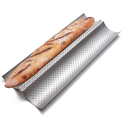 2 Loaves Non Stick Baguette Pans for French Bread Baking Bakery Tray