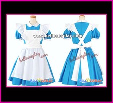 Alice's Adventures in Wonderland Cosplay Costume Blue White Maid Dress Well Made
