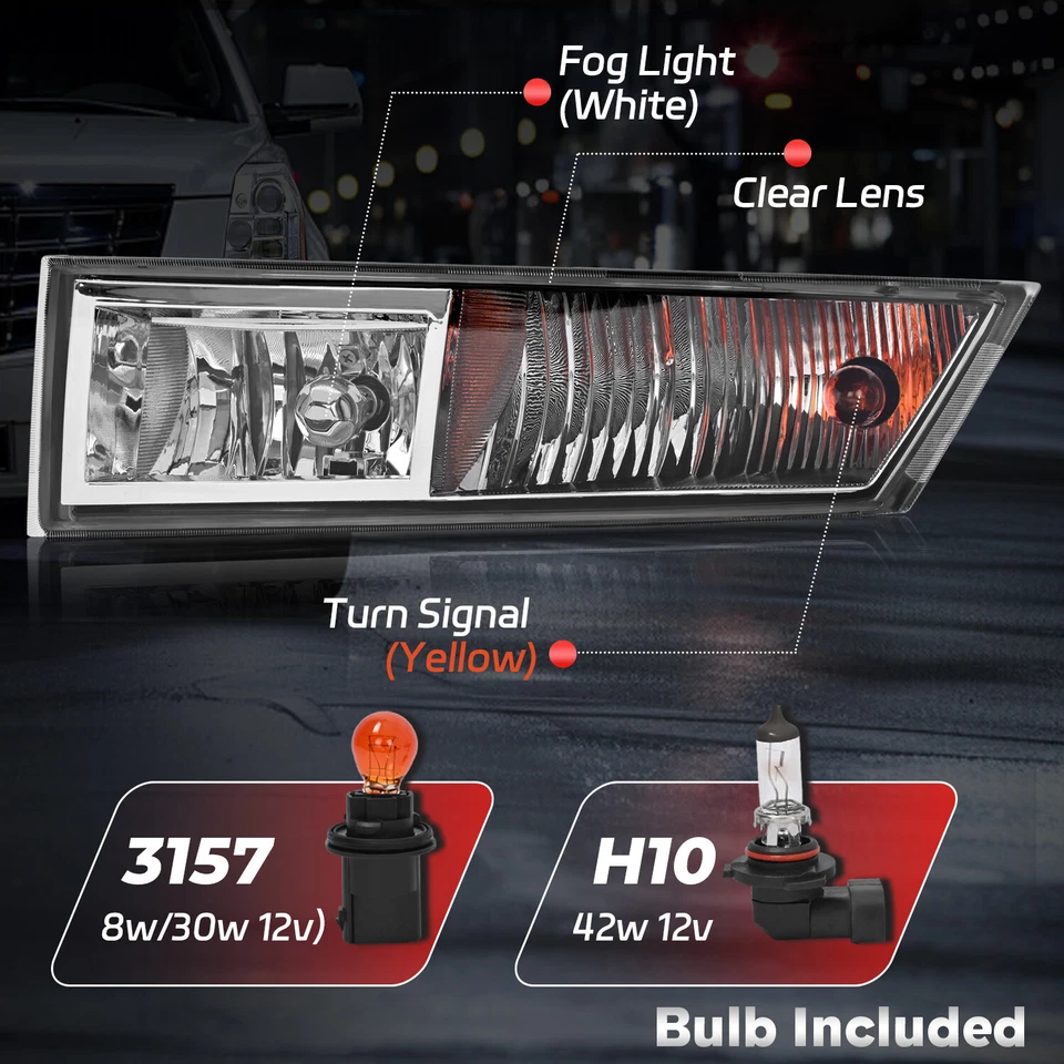 Fog Lights w/ Turn Signal Lamps For 2007-2014 Cadillac Escalade EXT ESV 07-13 - Image 4 of 4