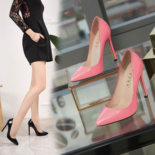 Zapatos de salón travesti de tacón alto para hombre y mujer drag queen negros patentes tacones de cuero - Imagen 2 de 16