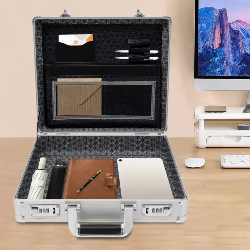 Maletín rígido de aluminio de gran capacidad con cerradura de combinación con bolsillo - Imagen 2 de 17