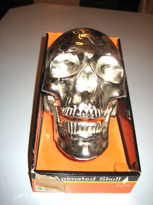 Animated Skull Halloween Light Up Eyes Skeleton Shiny Metalic Finish Big Lots