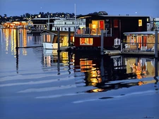 Alex Nizovsky - VIEW FROM OTIS REDDING DOCK - Modern Landscape Painting 40"x30"