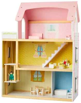 Kidland Puppenhaus XXL 3 Etagen Holz Spielzeug Puppenstube Spielhaus Aufzug