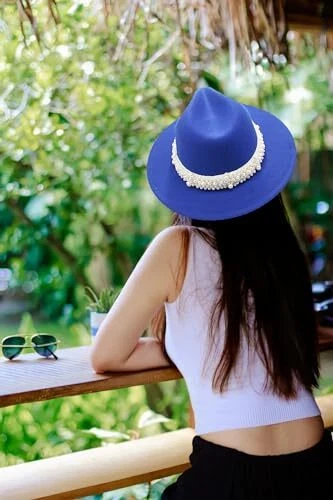 Sombreros de Fieltro Panamá Clásicos Ala Ancha Fedoras Vestido Sombrero Talla Única Azul Real Foto 3 de 4