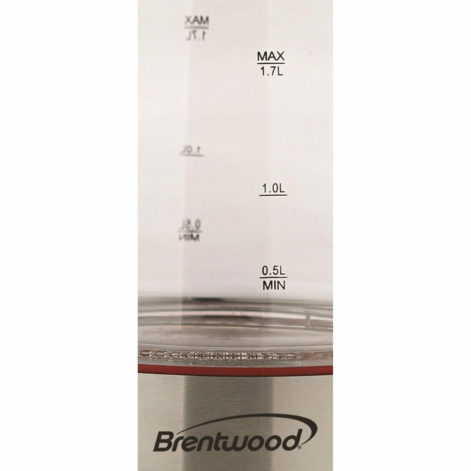 Tetera Brentwood 1,7 L de vidrio templado inalámbrica verter ROJO con hervir-secado apagado automático Foto 2 de 4
