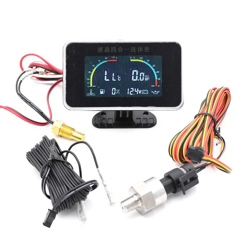 Medidor digital LCD para automóvil 4 en 1 medidor de temperatura/presión de aceite/combustible/voltaje Foto 2 de 4