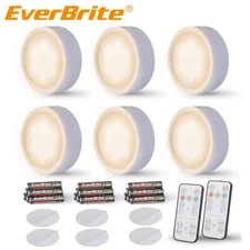 EverBrite Puck Lights 6-Pack Wireless LED Puck Light Under Cabinet Lights Timer