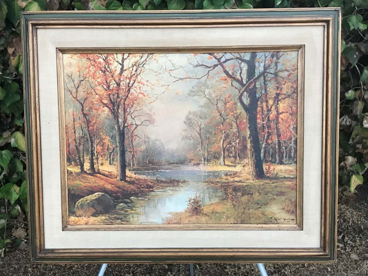 ROBERT WOOD Vintage 1956 MODERN IMPRESSIONIST AUTUMN LANDSCAPE