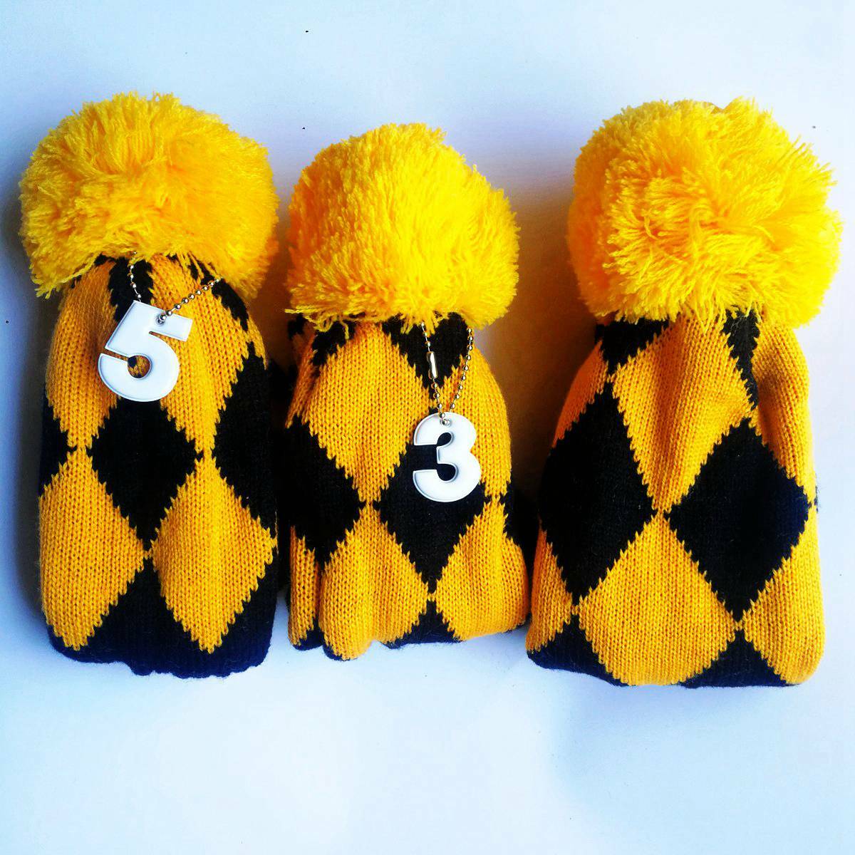 3pcs Yellow Knit Golf Driver Fairway Wood Head Covers Sock