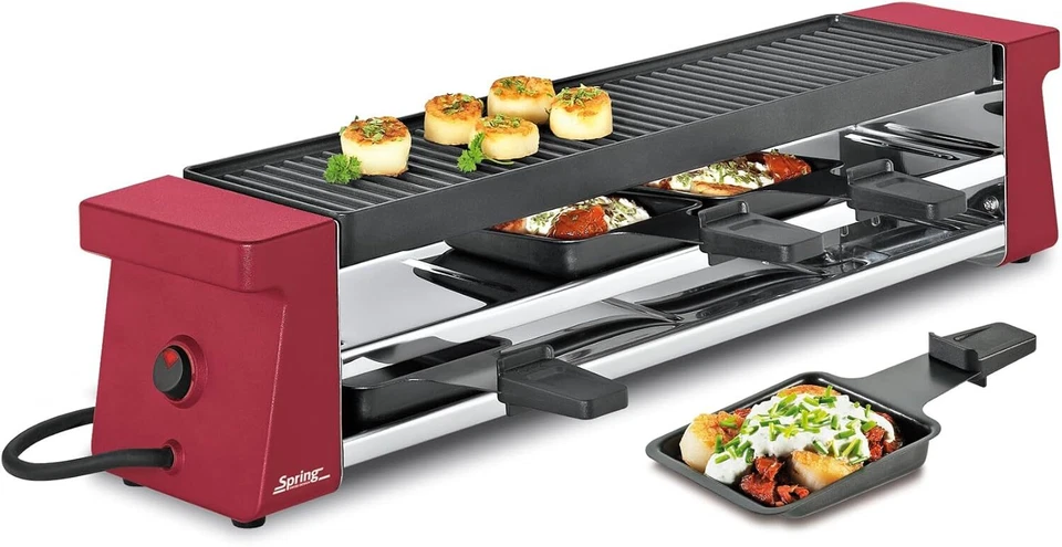 Spring Raclette für 4 Personen COMPACT in rot Tischgrill 4 Pfännchen 650 W 