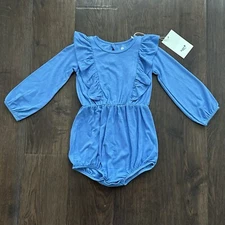 Kyte Baby Long Sleeve Bubble Romper With Ruffles Light Blue 3T NWT