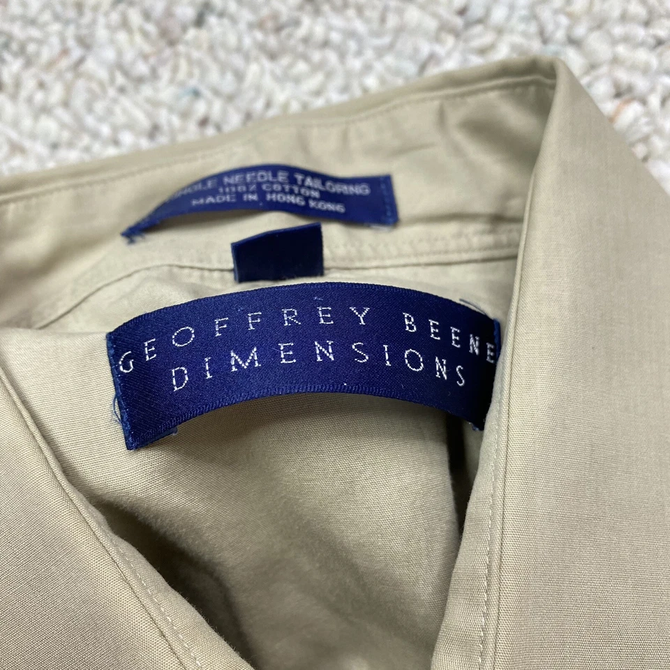 Geoffrey Beene Mens Dress Shirt sz 15 Tan Point Collar Barrel Cuff Chest Detail - Image 3 of 4