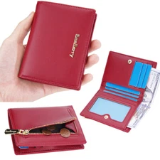 Womens Slim Bifold Leather Small Wallet Front Pocket ID Card Cash Holder Purse
