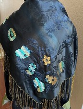 Rare Gorgeous vintage embroidered silk scarf /piano shawl