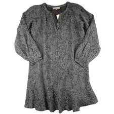 NEW Loft Dress Womens Medium Gray Green Paisely Long Sleeve Peasant Boho Lined