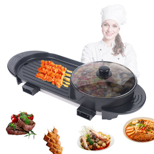 Hot Pot 2 in 1 elettrico + griglia teppanyaki antiaderente padella per barbecue senza fumo griglia - Foto 1 di 18