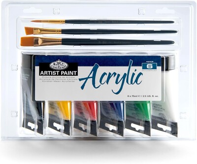 Royal Langnickel Acrylfarbe Set 6 x 75 ml Mit 3 Pinseln Verschiedene Farben