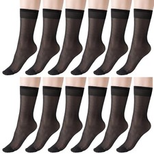 6 Pairs Black Women's Ankle Sheer Nylon Socks, Summer Ultra Thin Cool See