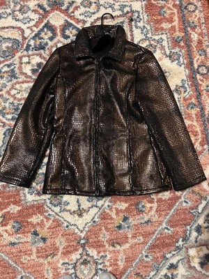 Ameri Mode Womens Jacket Snakeskin Black Zip Front Lined Collar M