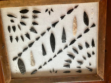 67 Sunning Obsidian Arrowheads & Spearheads mostly from Eastern Oregon in Frame.