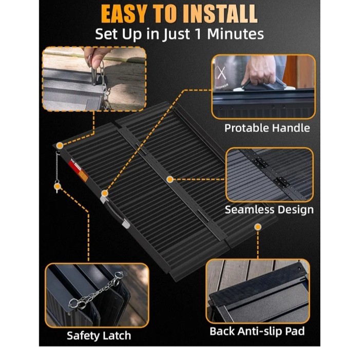 United Rentals Handicapped Ramp VNN Portable Wheelchair Ramp 3FT, Black Seamless Non-Slip Aluminum ...
