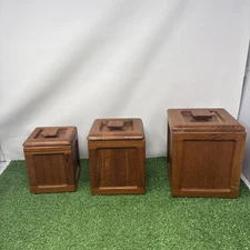 Vintage DOLPHIN Teak Wood Storage Canisters Set of 3 Made in Thailand