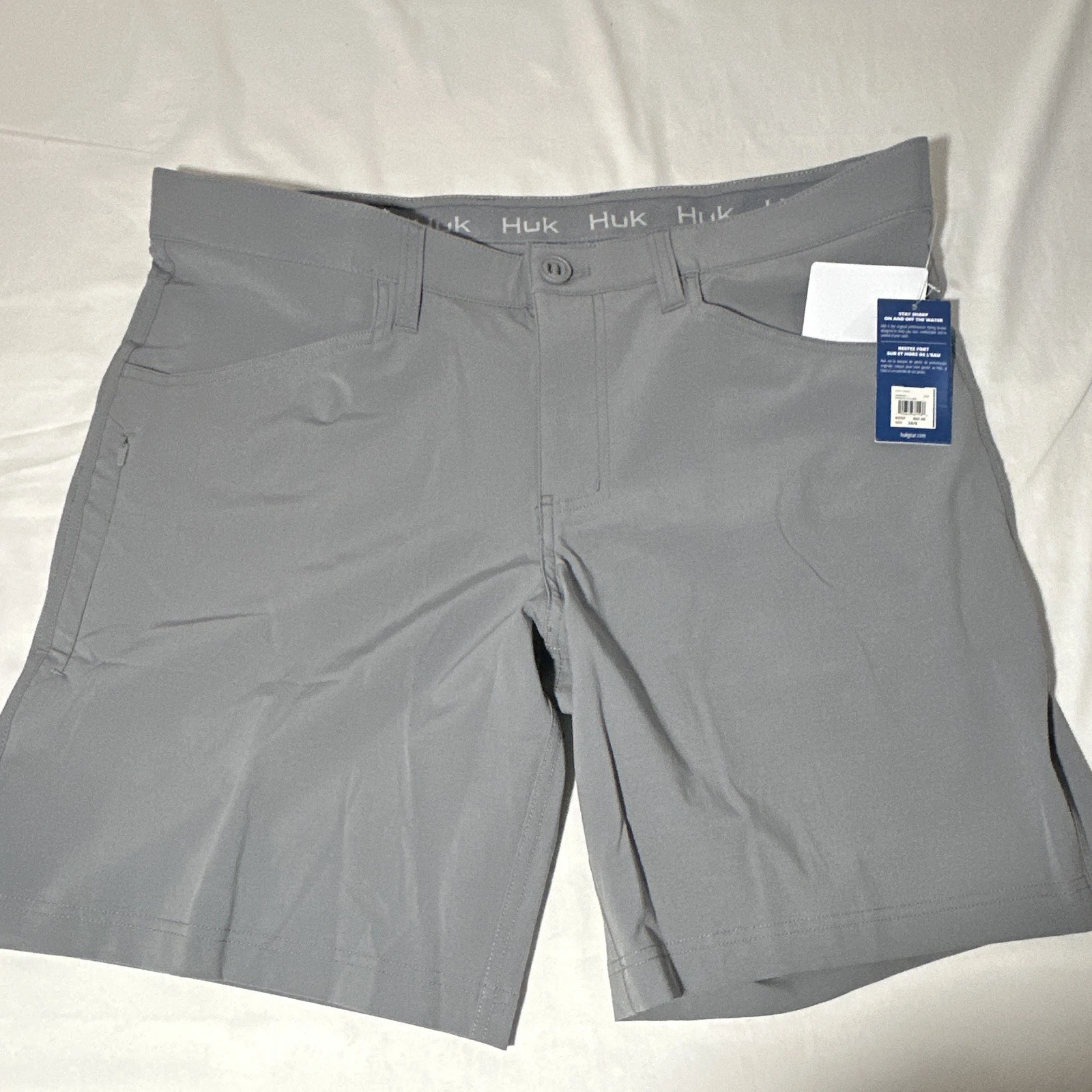 Huk Kona Short Gray Men's Fishing Shorts Quick Dry Lightweight 9" Inseam Size 38