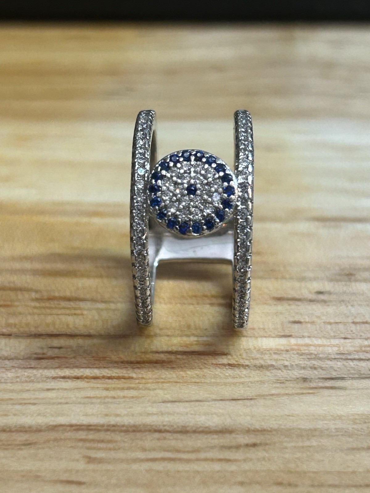 Solid Sterling 925 Silver Ring w/ Blue & White St… - image 3