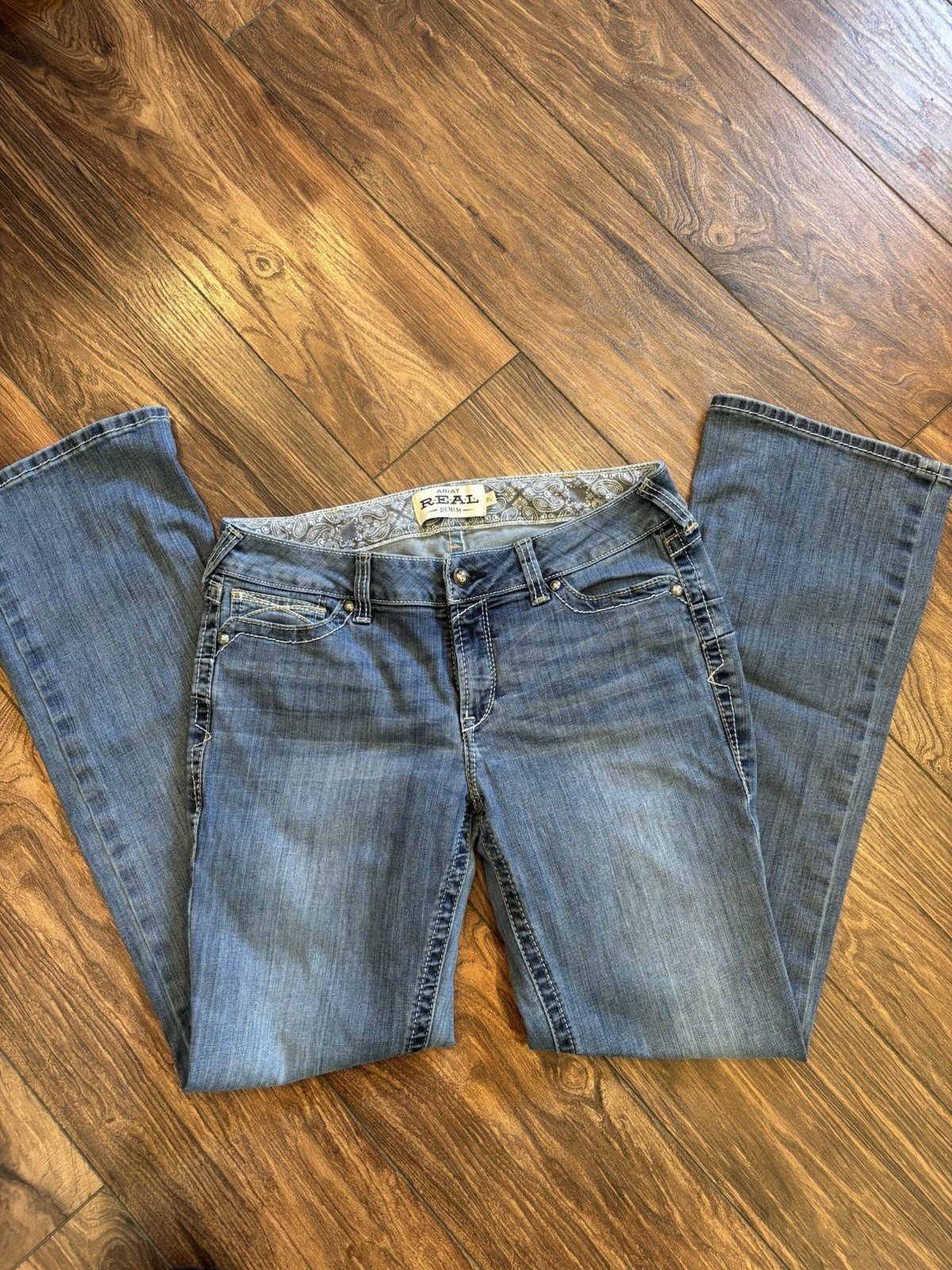 &rsquo;s Ariat Real Denim Mid Rise Bootcut Blue Jeans With White