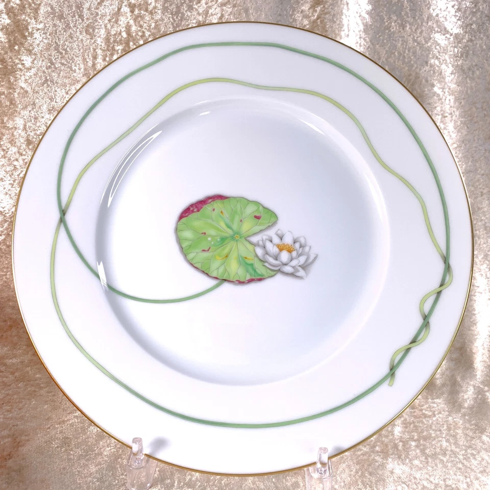 Juego de 2 vajilla de porcelana Hermes Nil plato de cena verde loto nilo 27 cm con caja Foto 3 de 4