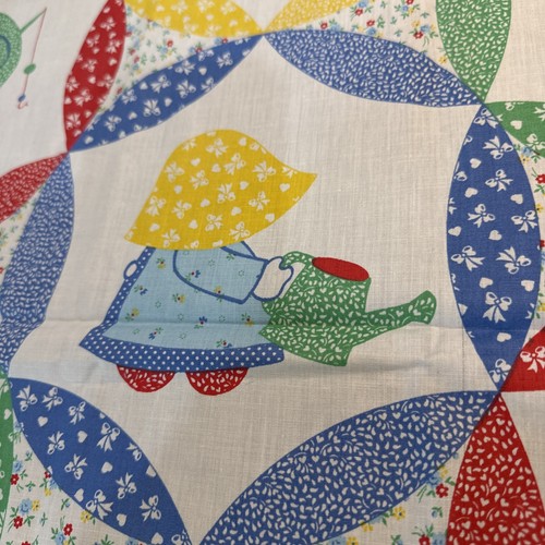 Sunbonnet Sue Wedding Ring Cheater Quilt Fabric Floral Flour Sack 44"W 1 Yd - Picture 3 of 7