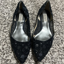 Badgley Mischka Women  s Black Sequin Mesh Pointed Toe Slip-On Flats Size 9
