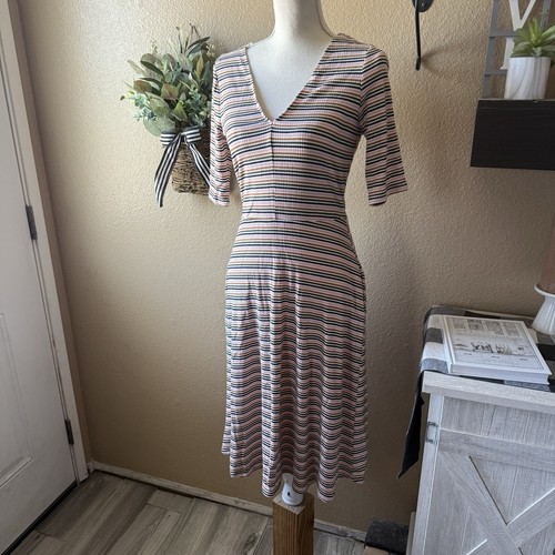 Damen-Midikleid V-Ausschnitt gestreift 3/4-Arm Small - Bild 2 von 8