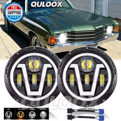 For Chevy Chevelle SS 1971-1973 Pair 7'' inch LED Round Headlight High-Low Beams