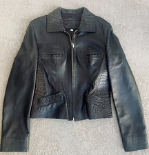 GENUINE CAIMAN CROCODILE TRIMMED BLAC ITALIAN LAMB WOMENS ZIP FRONT JACKET Sz. M