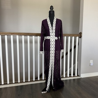 Purple Lace Crochet Long Cardigan Duster Gothic Festival Dark Large Rhinestones